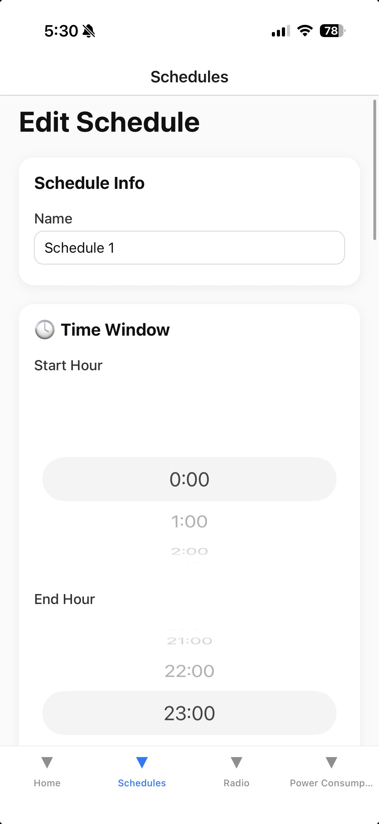 iOS app editing a single schedule slot
