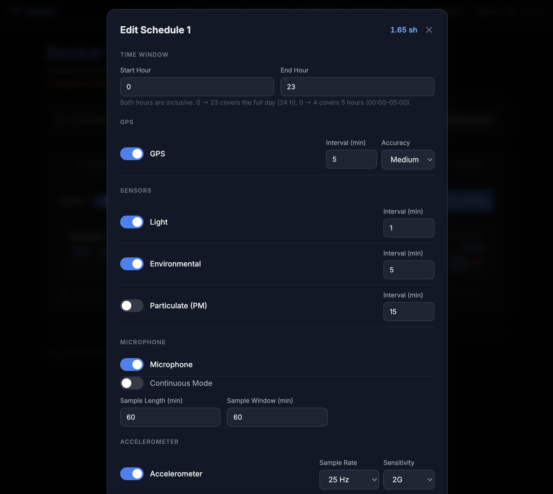Web configurator editor for a single schedule slot